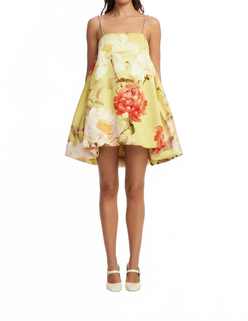 NEW LEO LIN patsy embellished puff mini dress in peony print in yellow